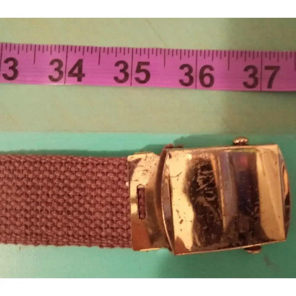Vintage Faded Blue Brown Men's Canvas Web Belt Gold Buckle Adjustable Retro 37